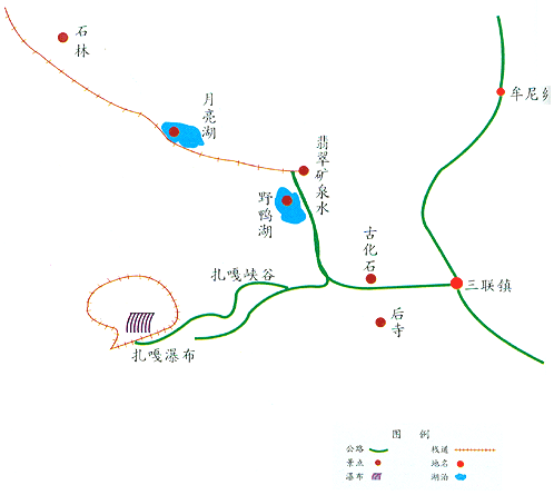 牟尼沟景区二道海和扎噶瀑布旅游地图